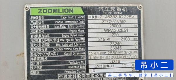 Buy Zoomlion ZTC251VE562 Used Crane / 3