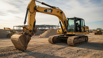 ALTHeavy-duty used yellow Caterpillar excavator on construction site ready for operation
