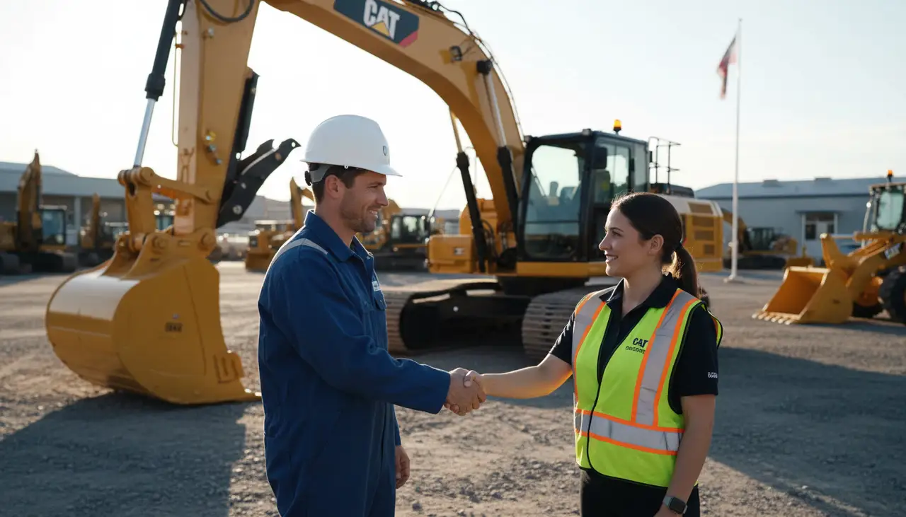 Customer shaking hands with sales representative at Fair Trade Machinery